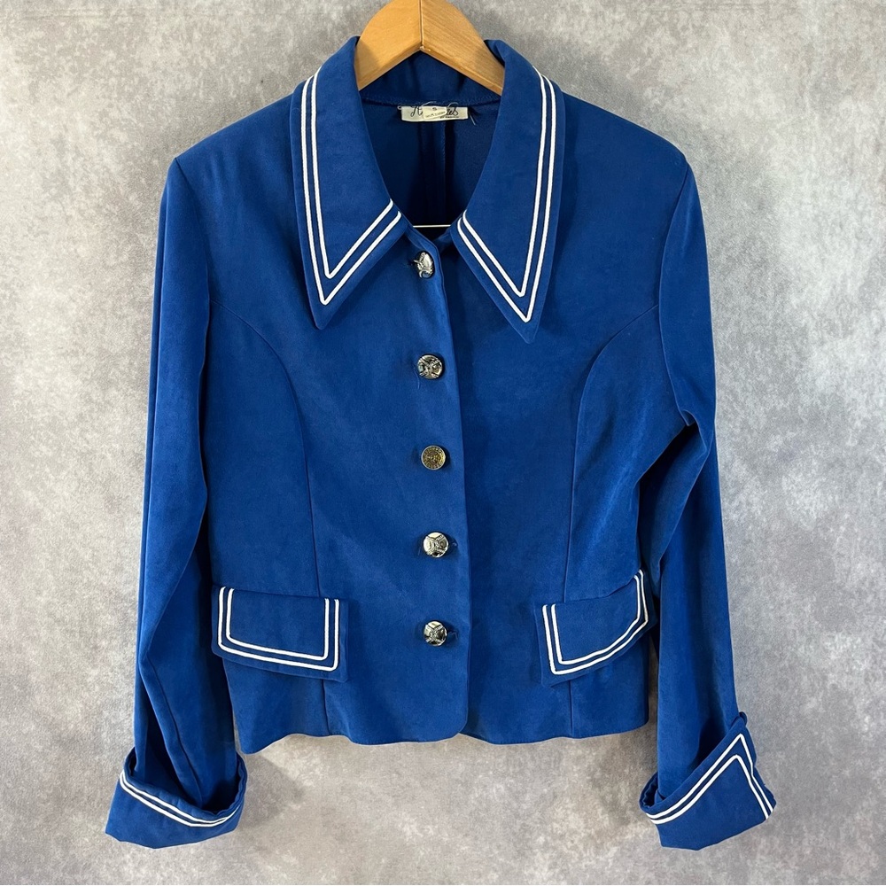 Amaders Jacket Women Small Blue White Sailor Nautical Button Up Collared Pockets